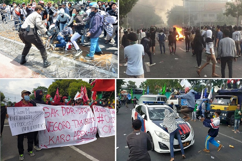 Demo Tolak Omnibus Law Ricuh, Risma Muncul Khofifah Tak Muncul