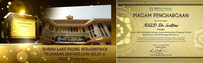 RSUD dr Soetomo Raih Penghargaan RS Paling Berkomitmen JKN