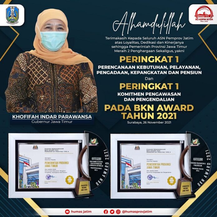 Jatim Terima Dua Penghargaan BKN Award 2021 Jatim Terima Dua Penghargaan BKN Award 2021