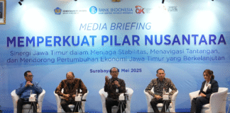 Kantor Perwakilan Bank Indonesia Provinsi Jawa Timur berkolaborasi dengan Kantor Otoritas Jasa Keuangan (OJK) Provinsi Jawa Timur, Kantor Lembaga Penjamin Simpanan (LPS) II Jawa Timur dan Kementerian Keuangan di Provinsi Jawa Timur menyelenggarakan Media Briefing