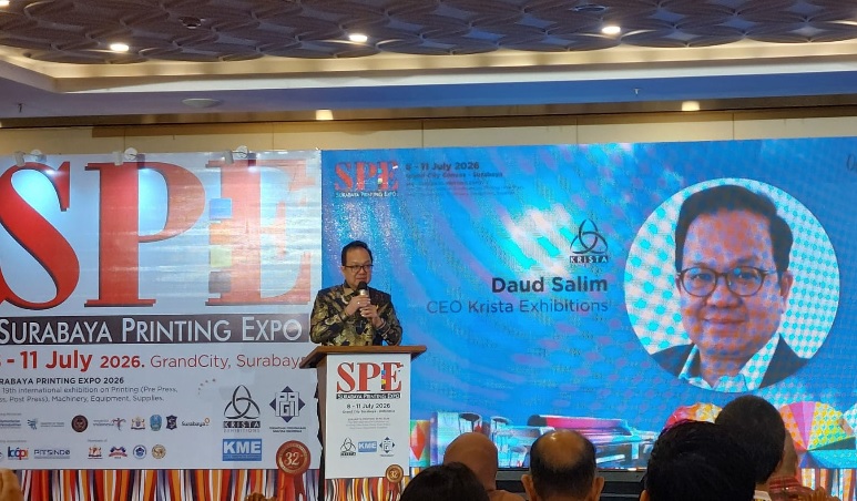 CEO Krista Exhibitions, Daud D. Salim dalam seremoni pembukaan (Opening Ceremony) Surabaya Printing Expo (SPE) 2026 hari ini, Rabu (08/07)
