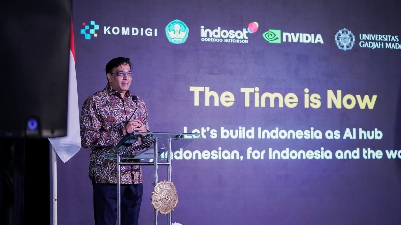 President Director and Chief Executive Officer Indosat Ooredoo Hutchison, Vikram Sinha pada peresmian UGM Indosat NVIDIA AI Technology Center (NVAITC), Kamis (13/08).